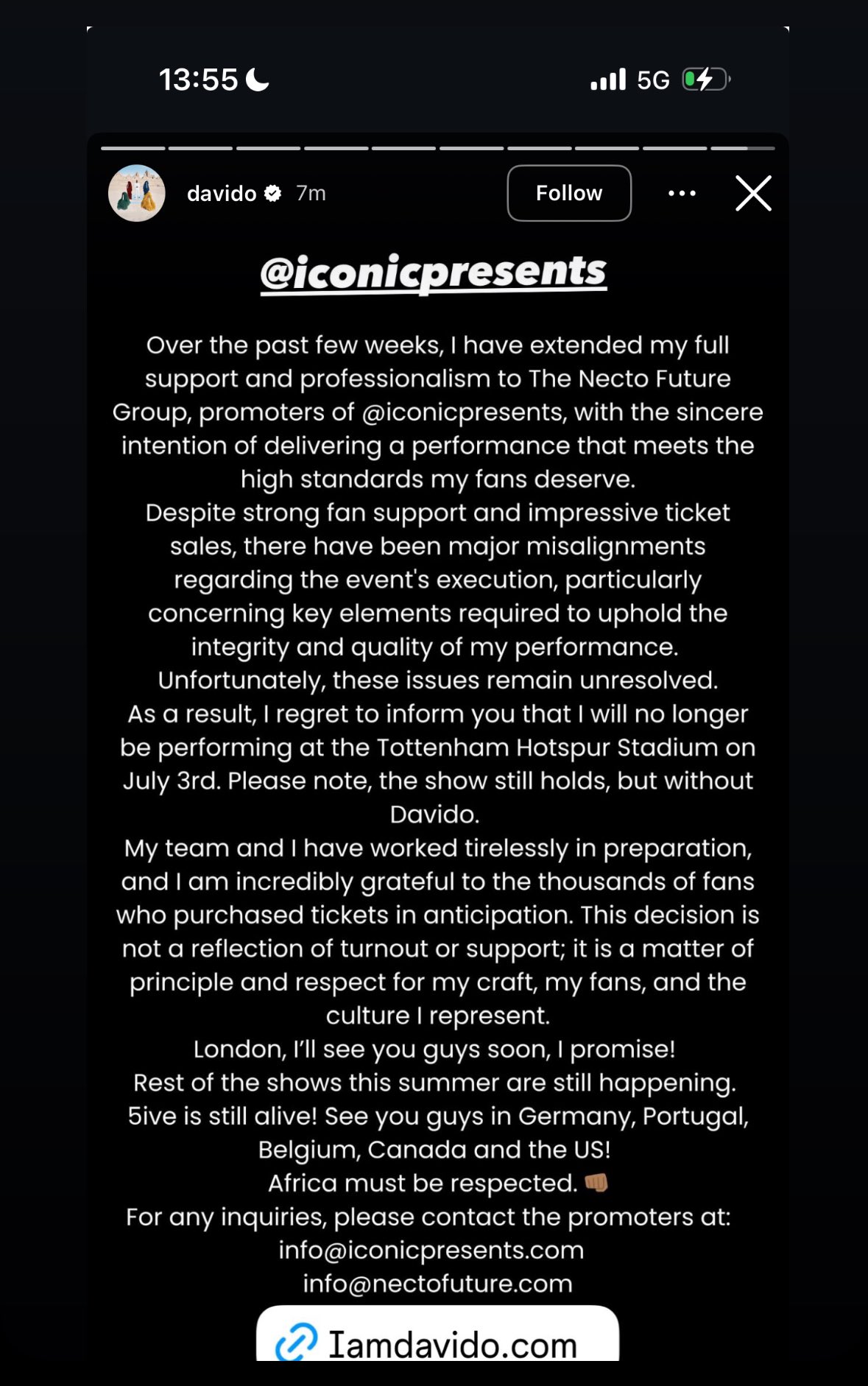 Davido's Announcement